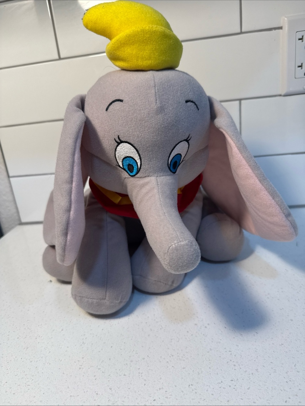 Disney Gray Elephant Plush with Yellow Hat and Blue Eyes